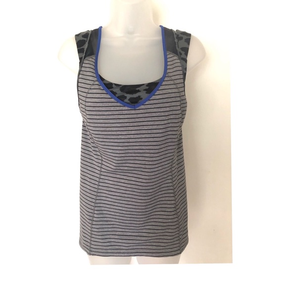 EUC! LULULEMON GRAY STRIPE & COBALT BLUE TANK TOP - Picture 3 of 6